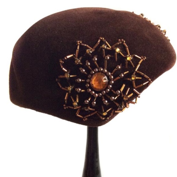 Vintage Carol Velour Beaded Hat
